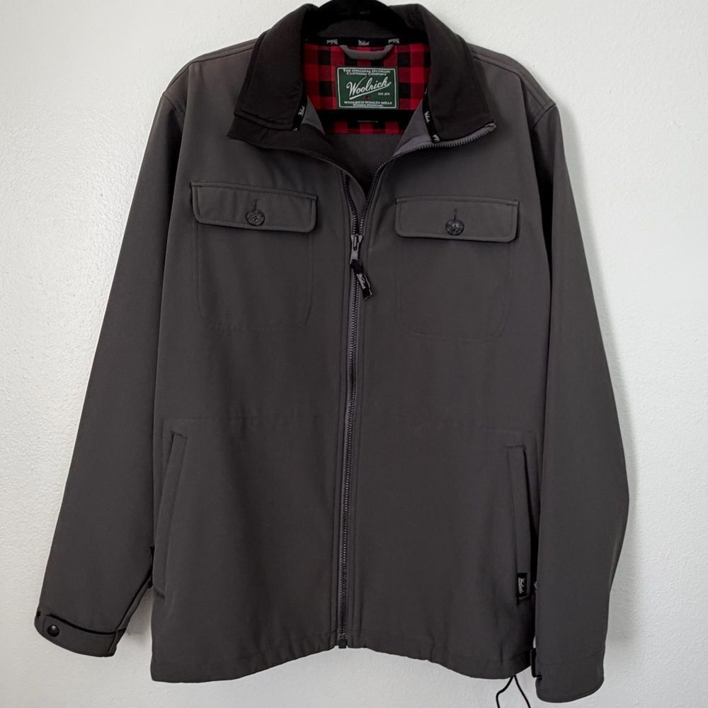 Woolrich Hunter Softshell Jacket Sz Lg Mens Gray Full Zip Fleece Lined Stretch